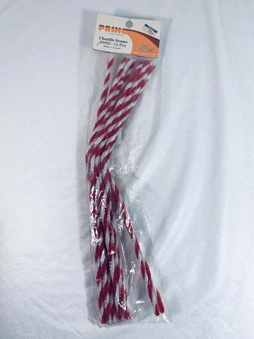 Vintage Chenille Red and White pipe cleaner craft stems 12pack